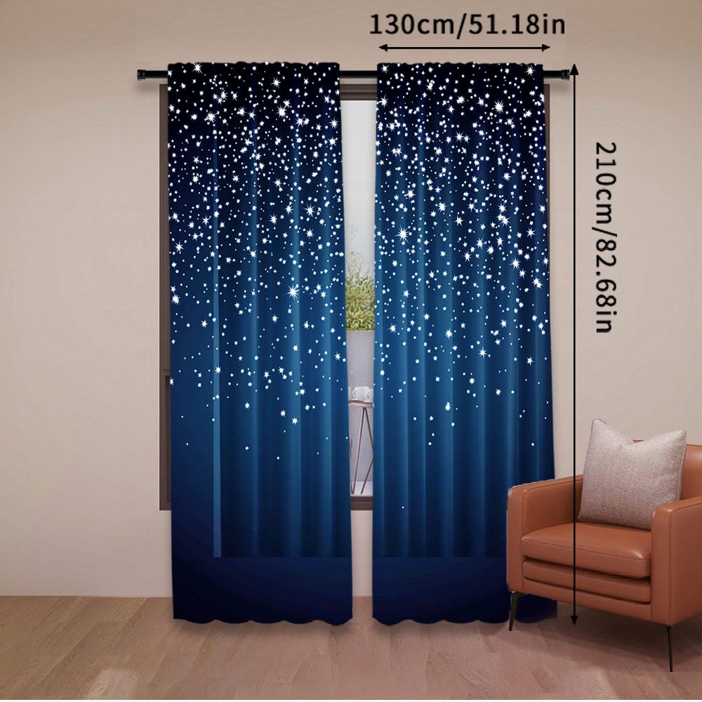 2Pcs Starry Night Sky Curtains Abstract Twinkles Dark Blue Curtains Suitble For Bedroom Living Room College Dorm