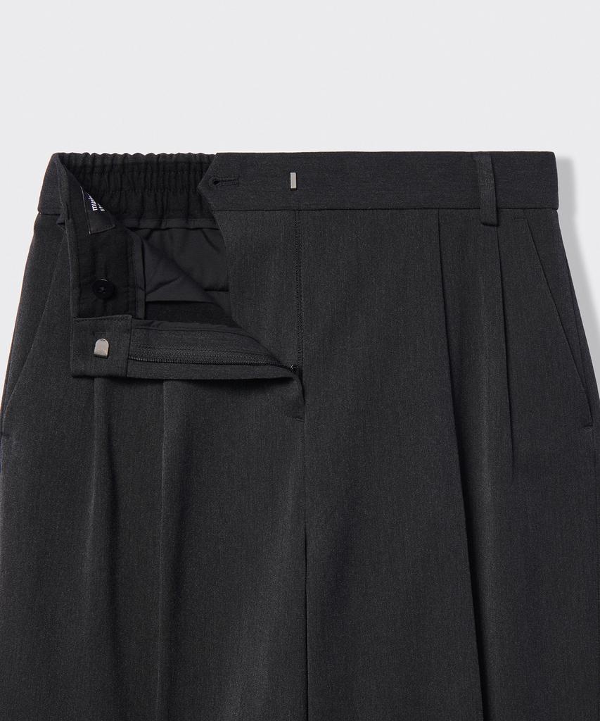 MUSINSA STANDARD WOMAN Women'S Heavyweight Fleece-Lined Two-Pleat Wide Elastic Slacks [Charcoal Gray]