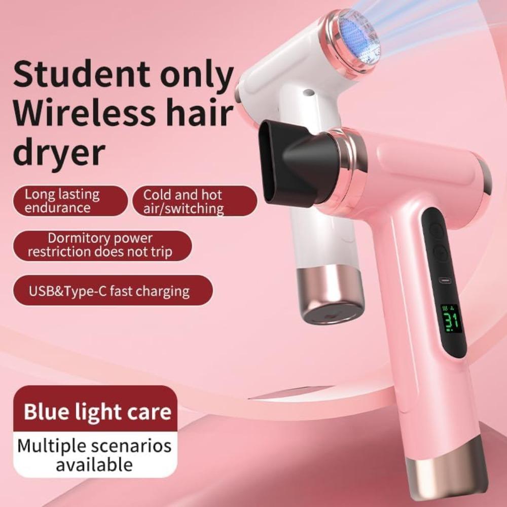 Cordless Hair Dryer, 15000mAh Rechargeable Blow Dryer 200W Battery Operated Hairdryer with 3 Adjustable Wind Modes and Display Screen