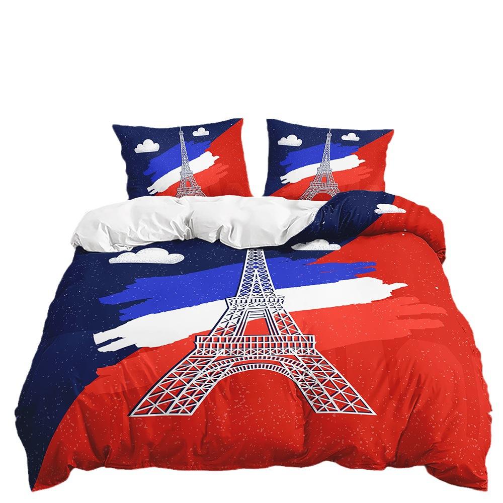 Three-Piece Red And Blue Star Flag Sunflower Quilt Cover Bedding Kit