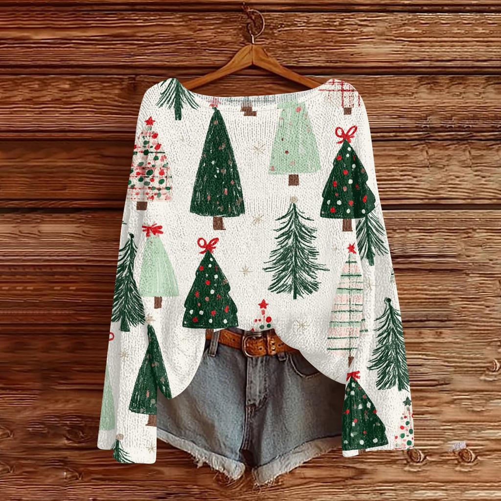 Damen Weihnachtspullover Leichter Strickpullover Lässig Langarm für die Feiertage