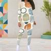 Women Plus Size Printed Round Neck Long Sleeve Top And Fitted Pants Two Piece Set