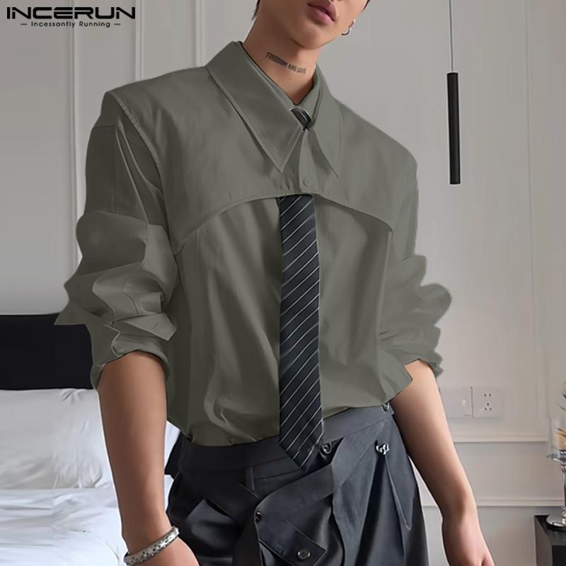 INCERUN Men Long Sleeve Button Down Removable Two-piece Casual Loose Tops Shirts