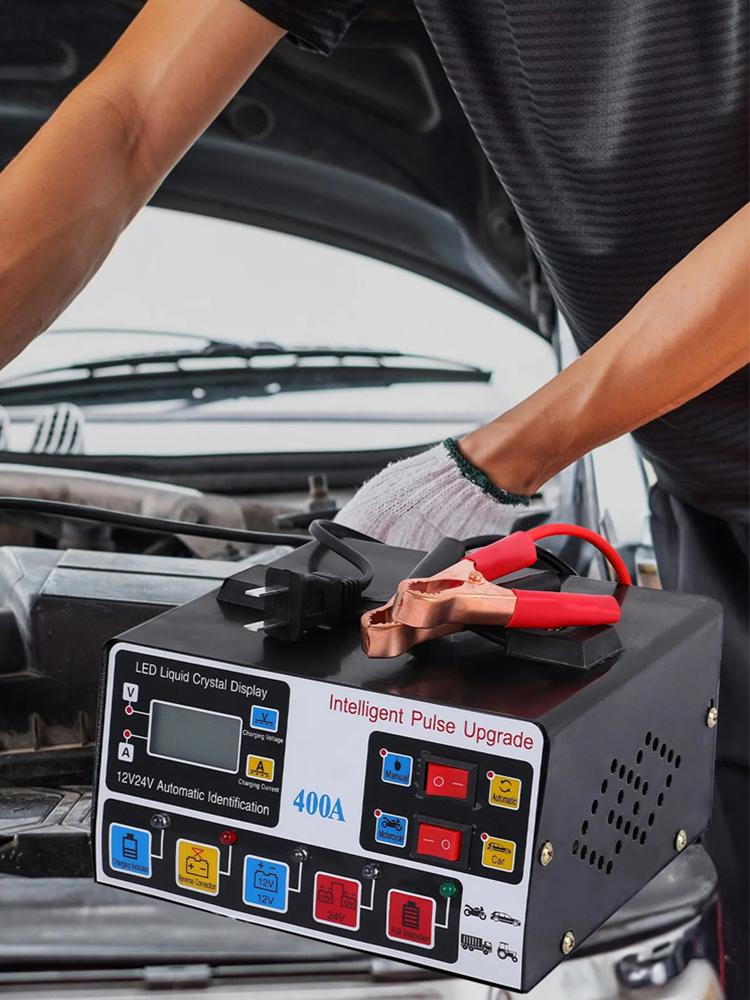 400A Heavy Duty Intelligentes Batterieladegerät 12V/24V Intelligentes Puls-Reparatur-Ladegerät LCD-Anzeige Selbstabschaltung Batterieladegerät Fünfstufig