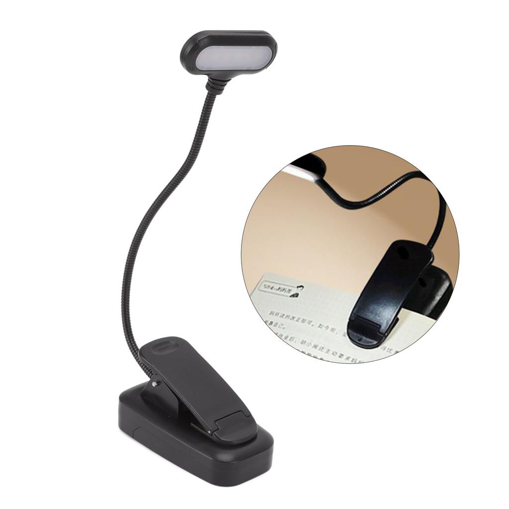 LED Clip On Reading Light Eye Protection 3 Level Brightness Flexible Neck Portable Book Night Light for Home Travel