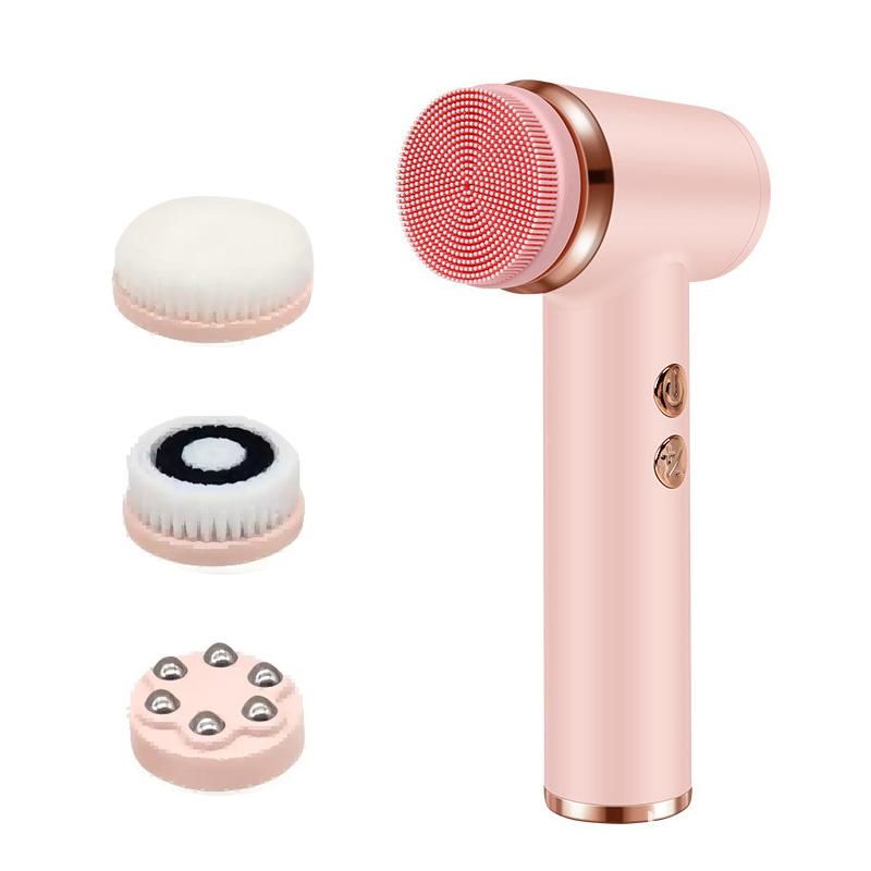 Portable Waterproof Rotating Facial Cleansing Spin Roller Sonic Massager Cleaner Brush Silicone Electric Face Brush Cleanser Usb Recharge розовый