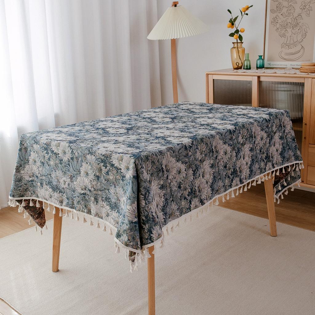 Toalha de Mesa Jacquard Azul Toalha de Mesa de Jantar Pintura a Óleo Toalha de Mesa Grossa