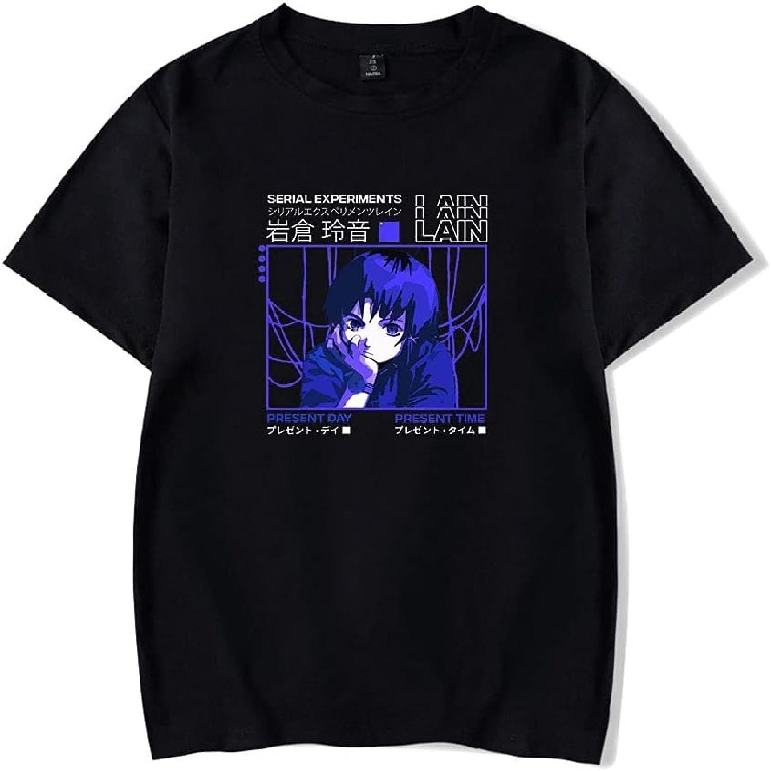 WJHYWDH Serial Experiments Lain New Anime T-Shirt Merch Casual Short Sleeved T Shirt Unisex Tee S