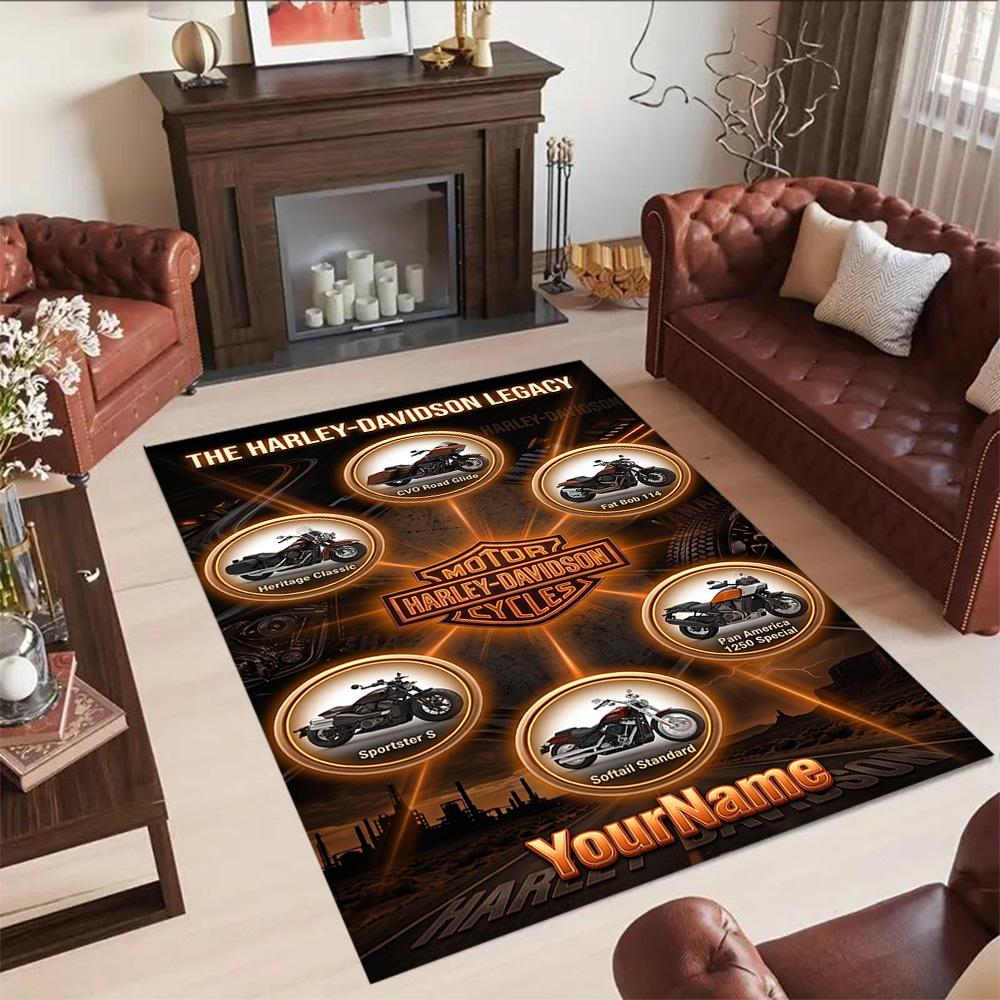 Harley-davidson Motorcycles Customize Your Name Floor Rug Office Rug Design for Outdoor Dormitory Balcony Playrooms Anti-slip Rug Office home decor