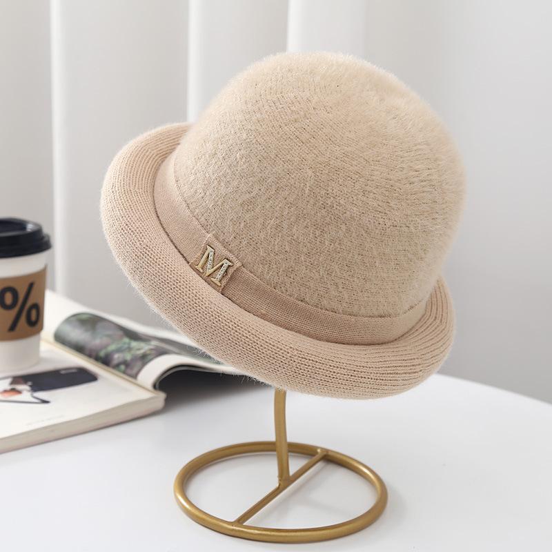 

Осенне-зимняя женская панама, корейская шапка из искусственного меха кролика, шапка-тазик, шапка-купол, зимняя модная шерстяная шапка, теплая утолщенная шапка M（56-58cm） бежевый