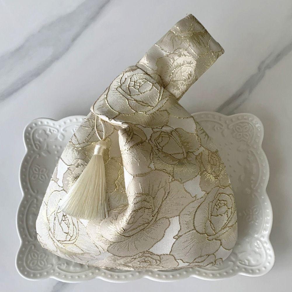 

Cosmetic Bag New Chinese Style Handbag Small Item Pouch Tassel Knot Wrist Bag Cheongsam Accessories Champagne-Tassel