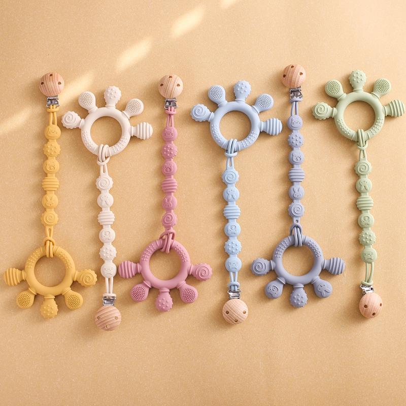 Silicone Pacifier Chain Finger Teether Cartoon Baby Teether No Bpa Teething Ring Baby Care Equipment Silicone Baby Care Utensils