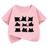 Cute Black Cat Graphic Kids Tshirts Summer Short Sleeve Tees Cartoon Animal Boys Girls Clothes Kawaii Tops Y2K Children Tshirt