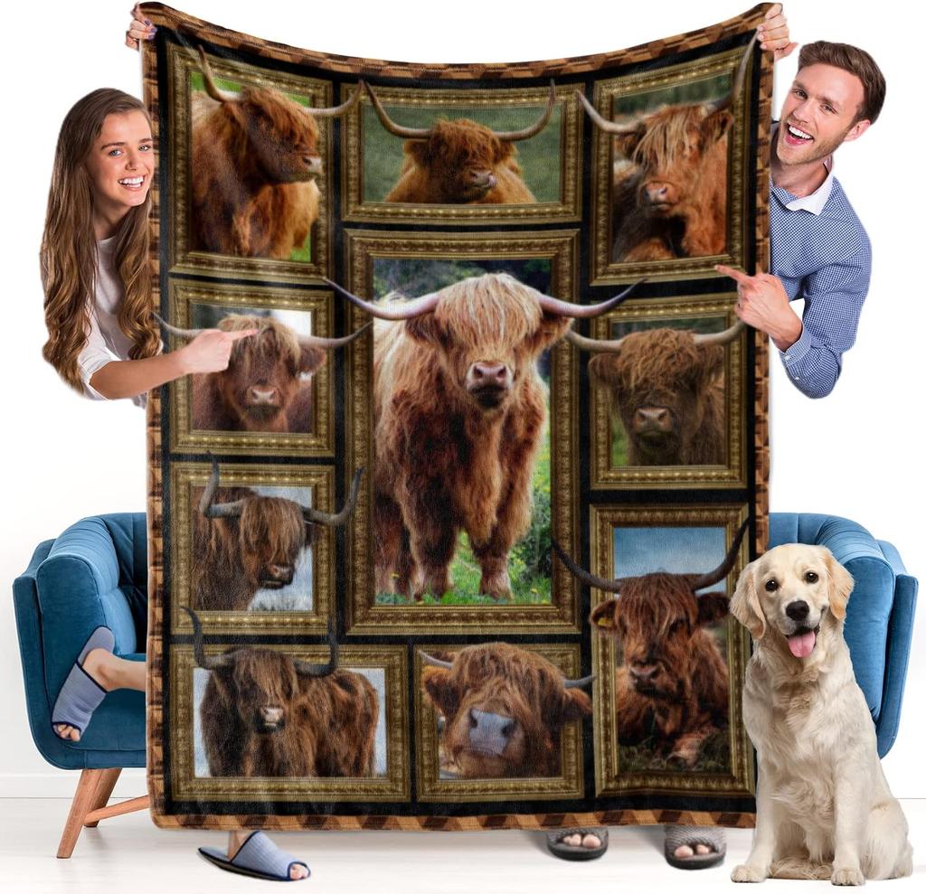 Animal Blanket Elephant Wolf Cow Highland Cattle Dog Flannel Blanket Super Soft Fleece Throw Blanket for Bedroom Couch Sofa Gift