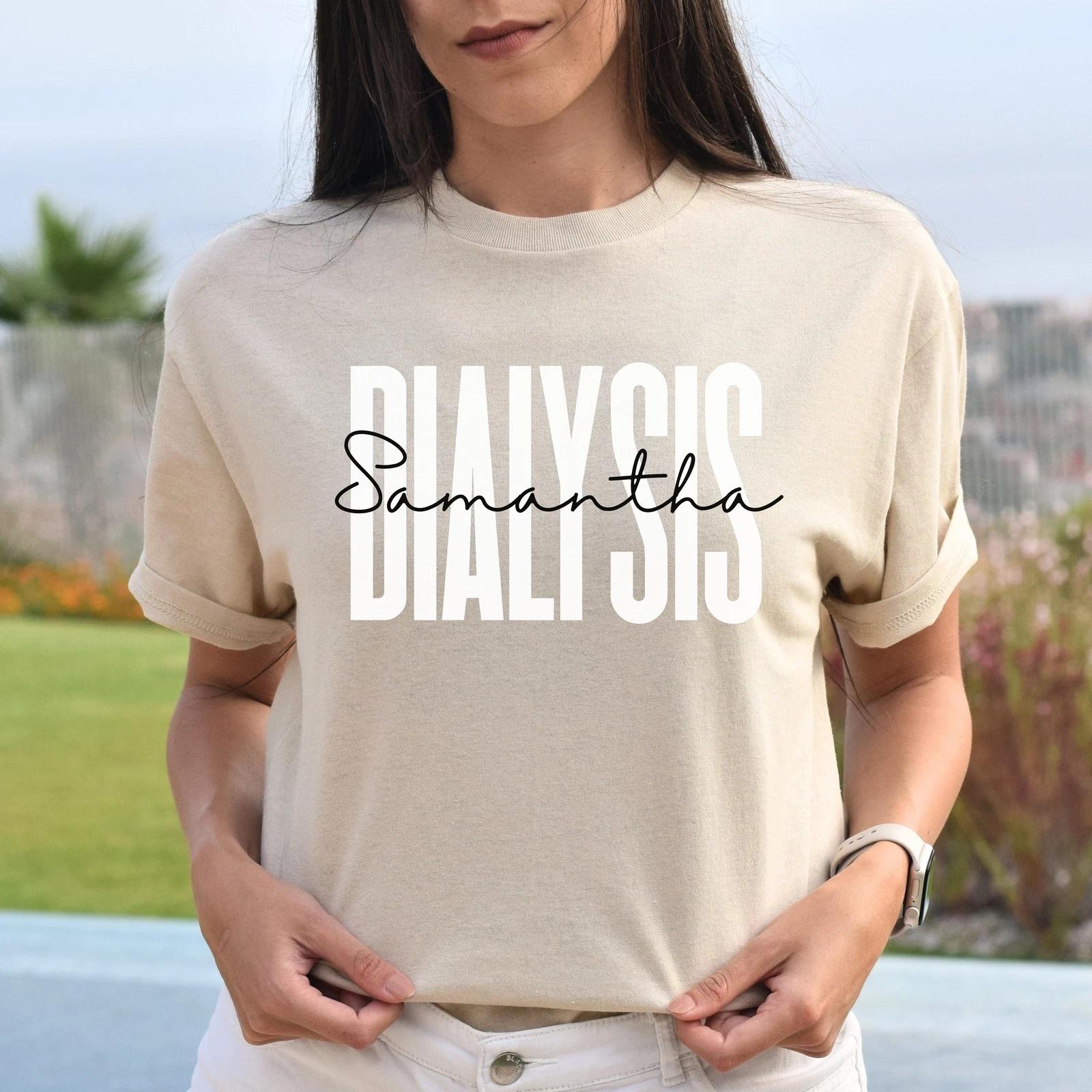 Personalized Dialysis Unisex T-shirt Custom name dialysis nurse Sand Blue Pink XL