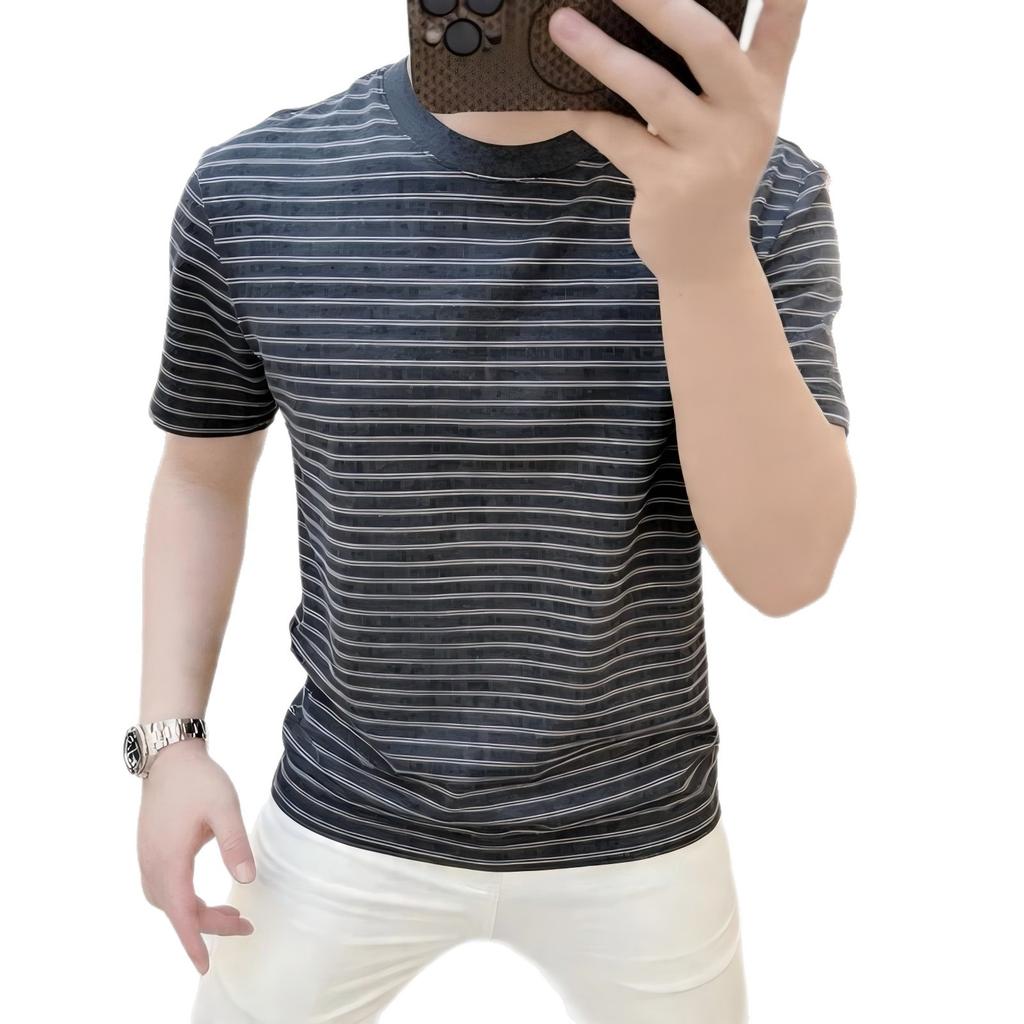 Sommer Herren Rundhals Gestreiftes Kurzarm T-Shirt Mode Lässig Vielseitig