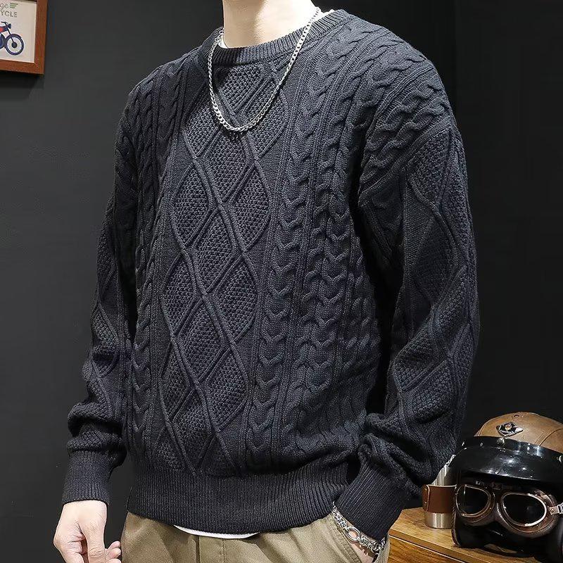 Men's Loose Knit Round-Neck Sweater - Trendy Korean Style for Autumn/Winter