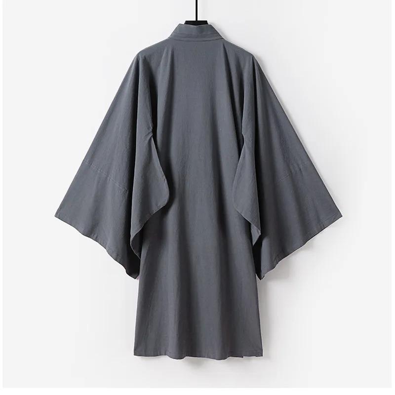 Oversize Men Linen Cardigan Japanese Style Long Bathrobe Yukata Haori Harajuku Samurai Costume Streetwear