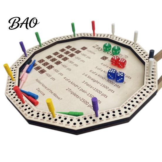 Dice Board Game Wooden Farkle Tray, with 6 Dice, 8 Colorful Pegs, Multi-player Interactive Tray Game, Classic Tabletop for Travel Family Night