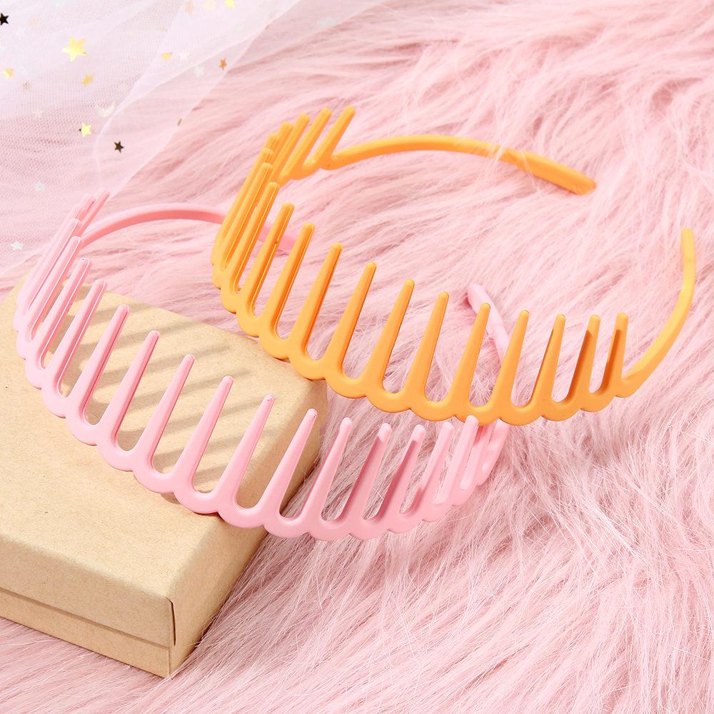 Simple Solid Color Wave Hair Comb Hairband Headband Hair Hoop Bezel with Teeth Hair Accessories for Women