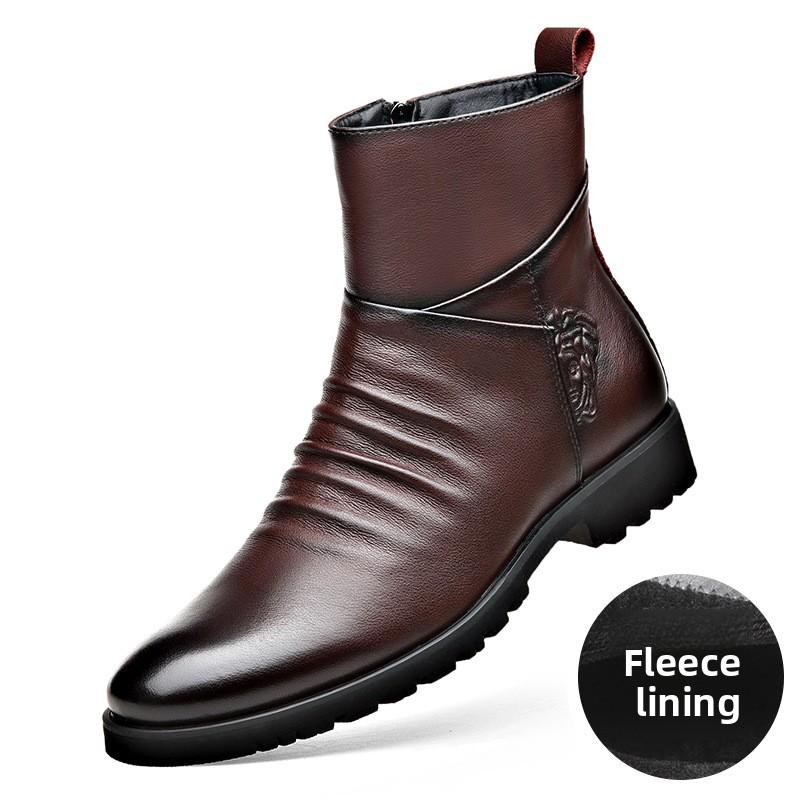 Genuine Leather Men Boots High Quality Cowhide Leather Boots Fashion High Top Motorcycle Boot Men's Business Casual Dress Boots