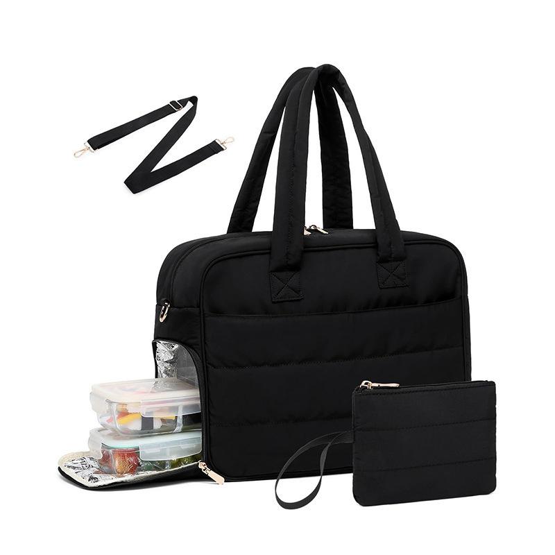 Lunch Tote Bag Laptop Bag With Insulation Lunch Compartment Fluffy Quilted Travel Duffel Bag