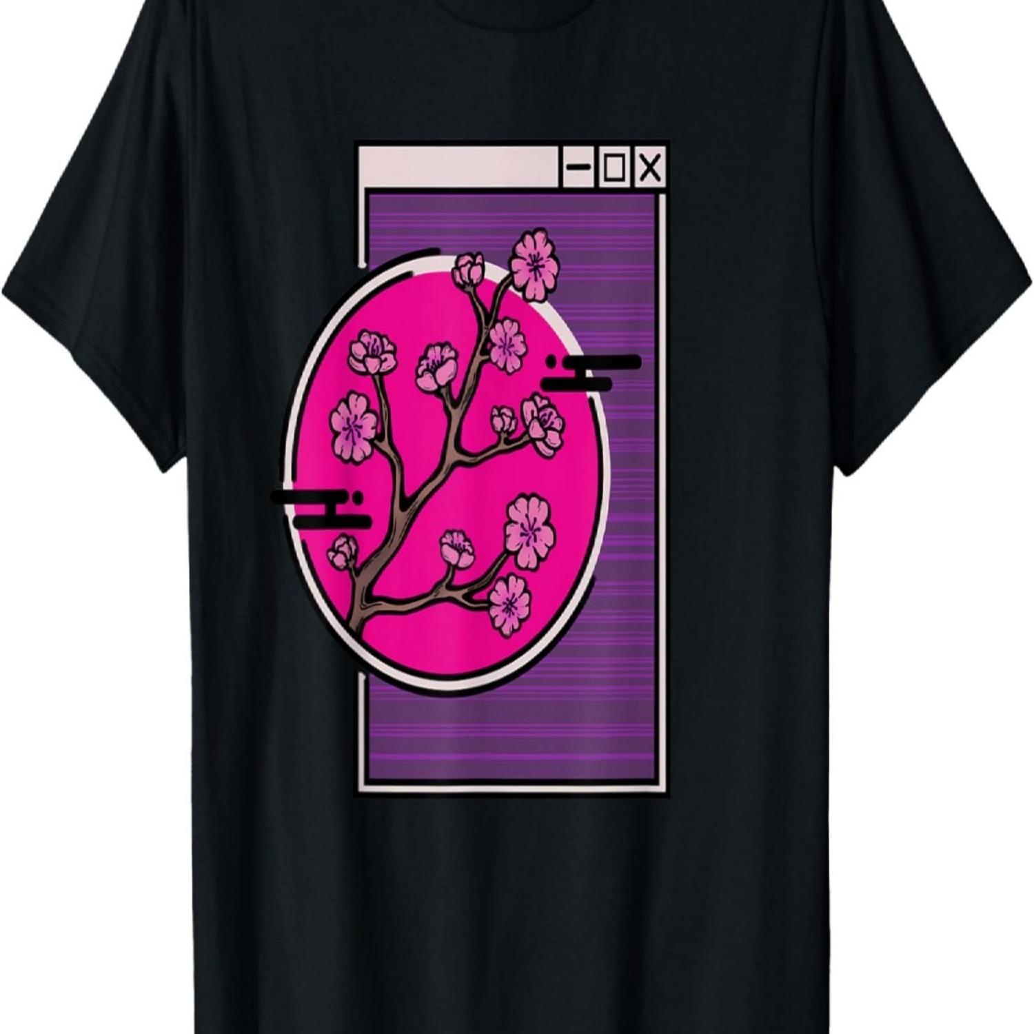 

Y2K 90s Cherry Blossom on Glitch Screen T-Shirt S чёрный