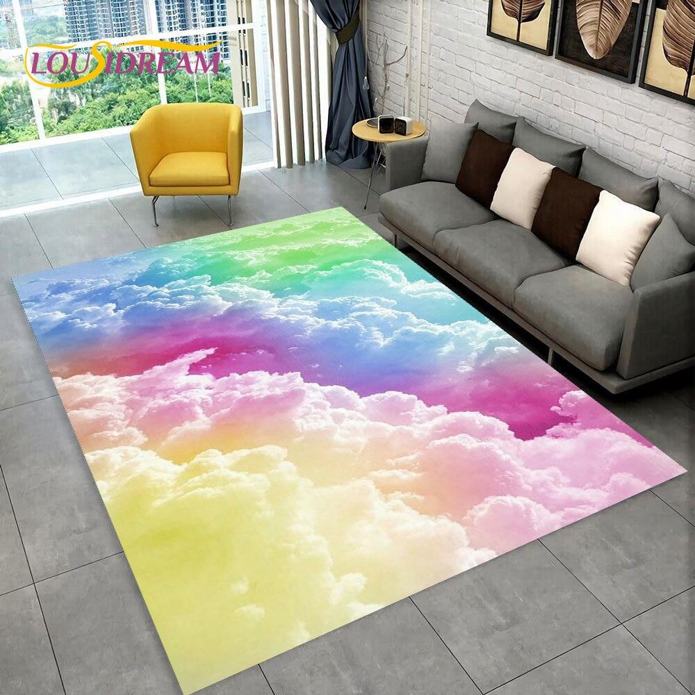 Illusion Regnbue Kromatisk Farge Områdeteppe, Teppe for Hjem Stue Soverom Sofa Dørmatte Dekor, barn Sklisikker Gulvmatte 3D