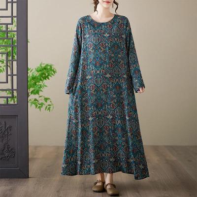 Lange mouw Plus size Katoen vintage bloemen nieuw binnen Jurken voor vrouwen casual losse lente herfst jurk