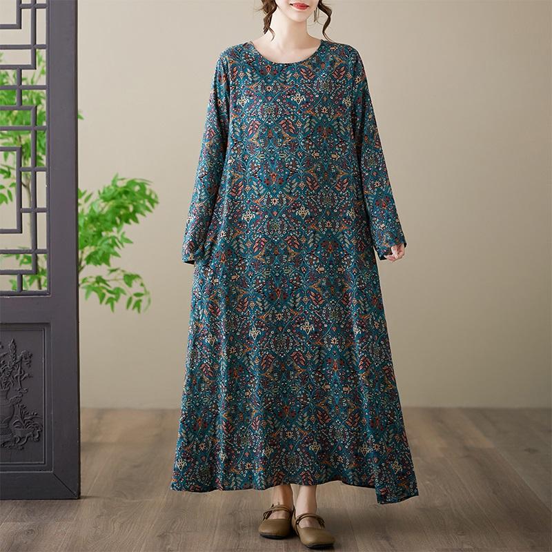 

Платье женское повседневное свободное хлопковое винтажное с цветочным принтом больших размеров с длинным рукавом новинка XXXL