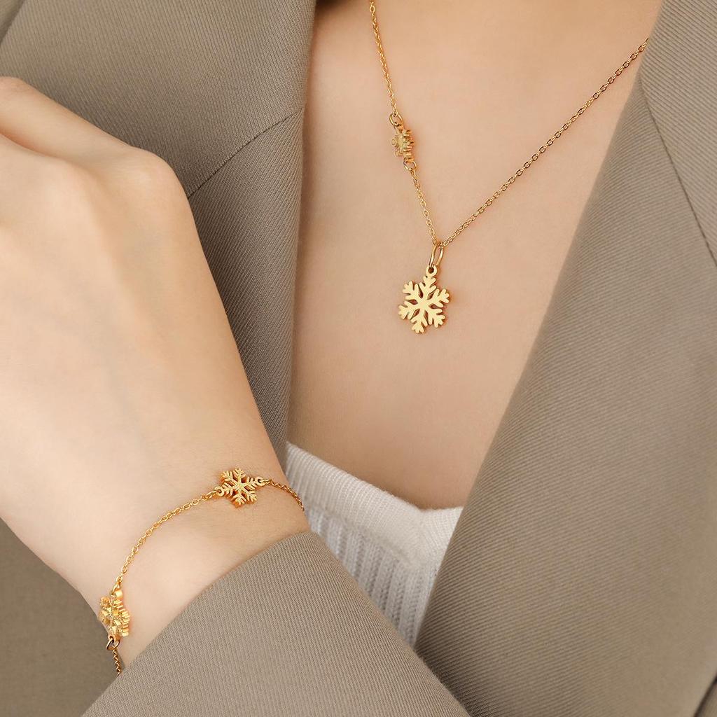 Korean Frosted Snowflake Necklace & Bracelet Set: High-End, Versatile Titanium Steel Jewelry for Women
