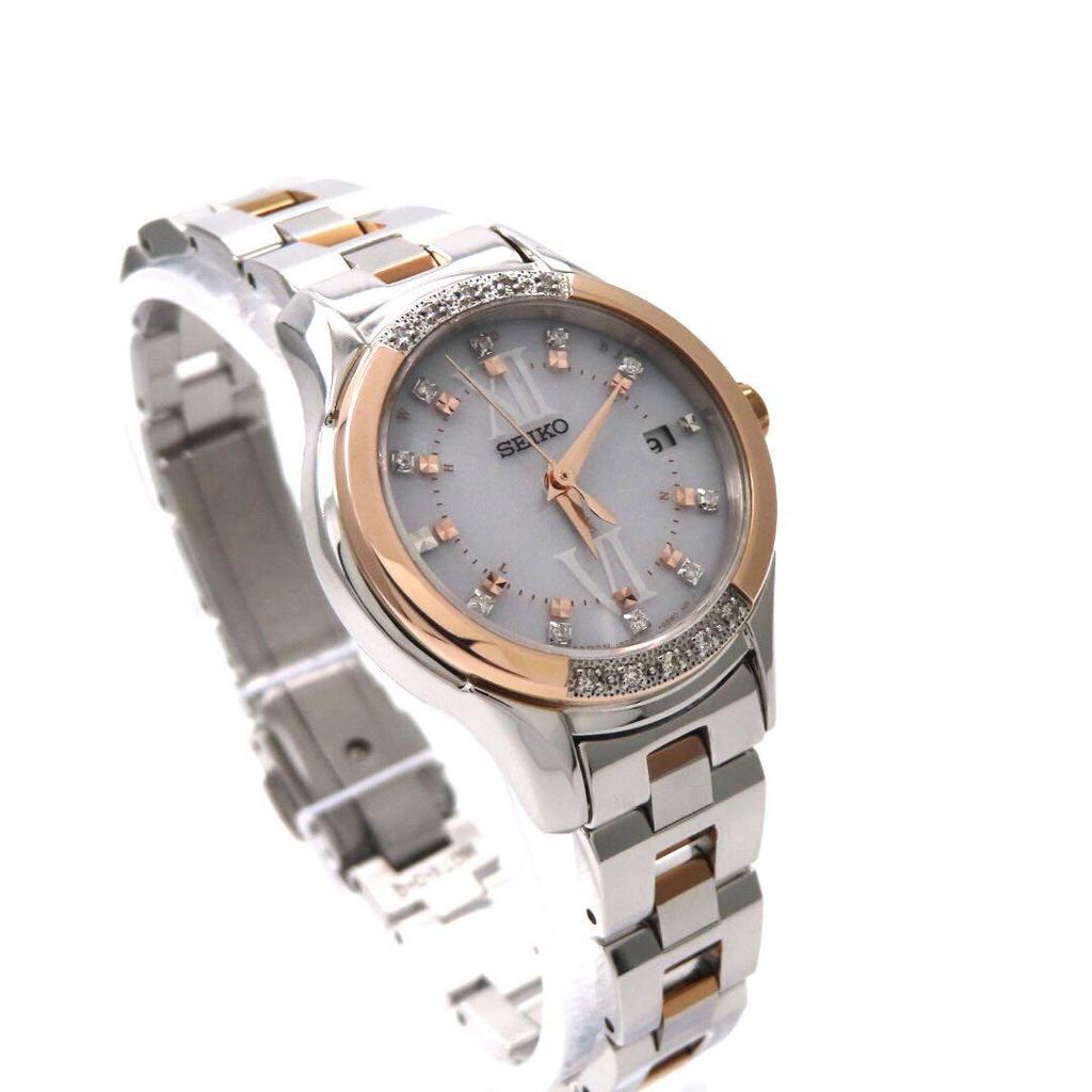 [USED] Seiko SSVW046 Lucia Radio-Controlled Solar Watch with Diamond Bezel, Two-Tone