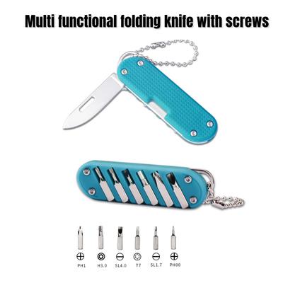 Coltello pieghevole portatile multifunzionale per esterni, coltello a chiave, strumento di combinazione a vite, coltello portachiavi tascabile portatile in acciaio inossidabile