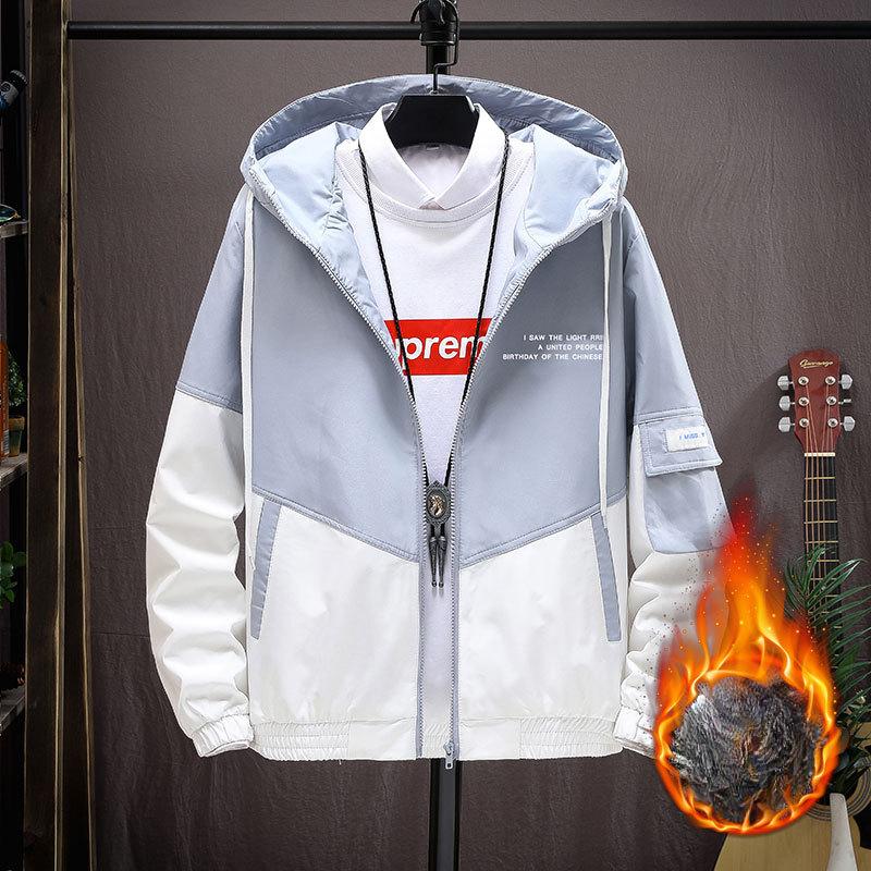 Autumn and Winter Fleece Jacket Men's Casual Thickened Hooded Men's Jacket Sports Trench Coat Men