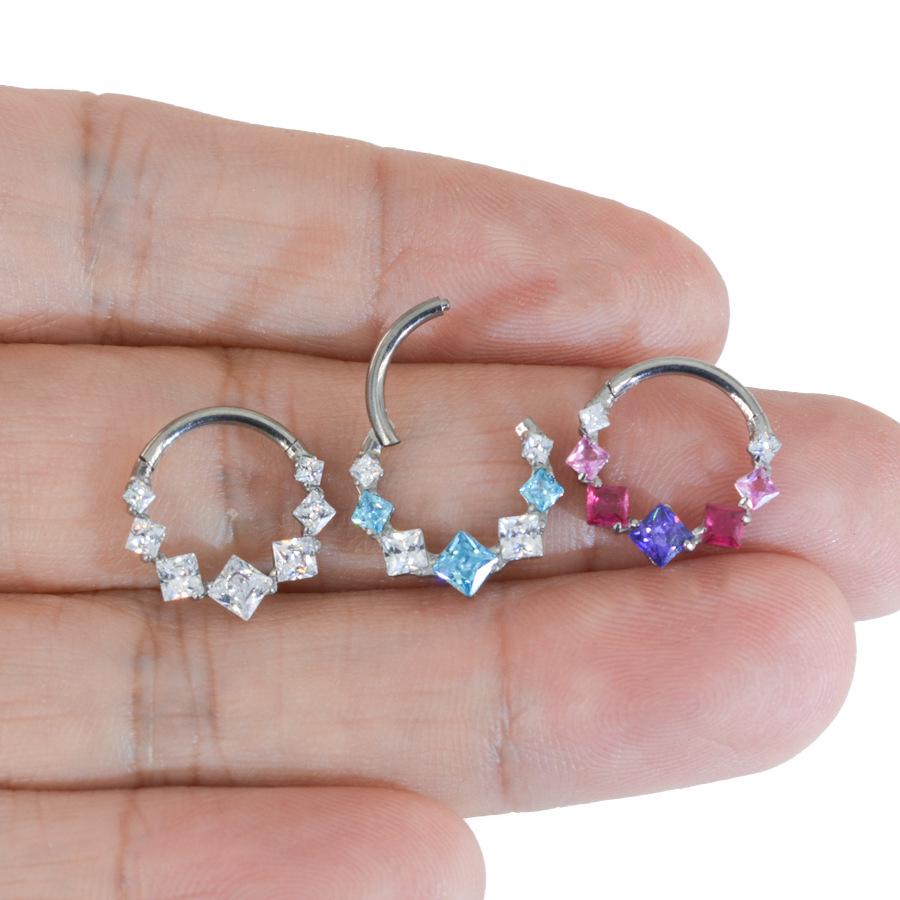 1.2mm Thick Titanium Alloy Zircon Nose Ring with 8-10mm Inner Diameter