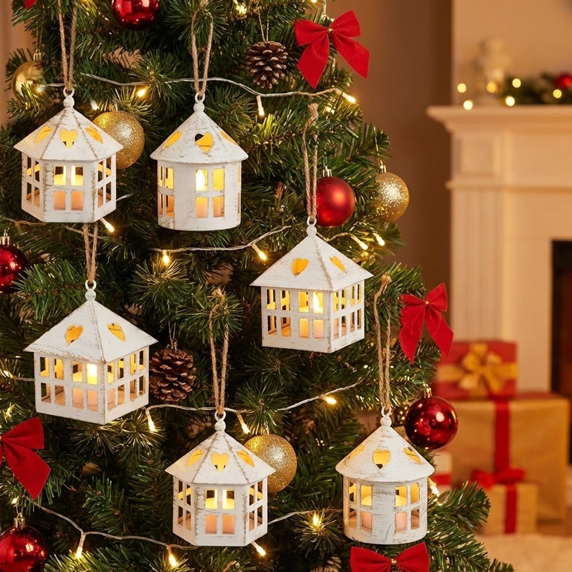 TRIROCKS Small Metal Candle Lantern Vintage Hanging House Tealight Lantern 10cm Tall Decorative Candle Tealight Holder for Table/Valentine s Day/Patio