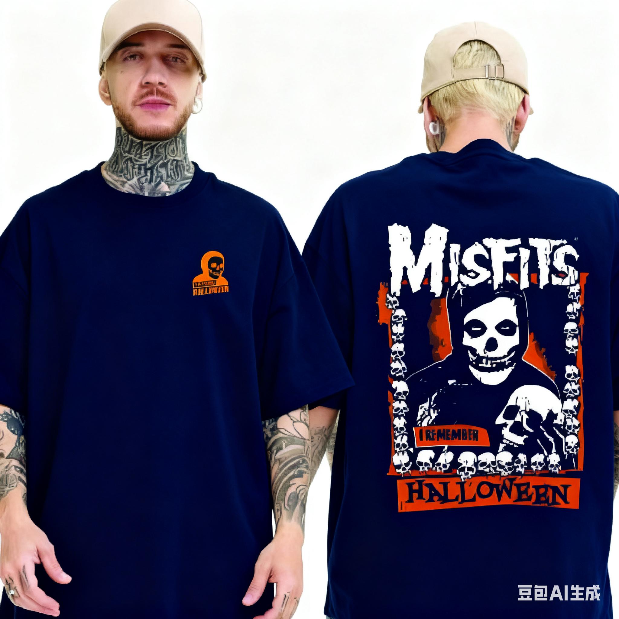 Misfits Halloween Skull Tshirt Mens Summer Doublesided Printed Flowers Fashion Casual Round Neck Cotton Tshirt S