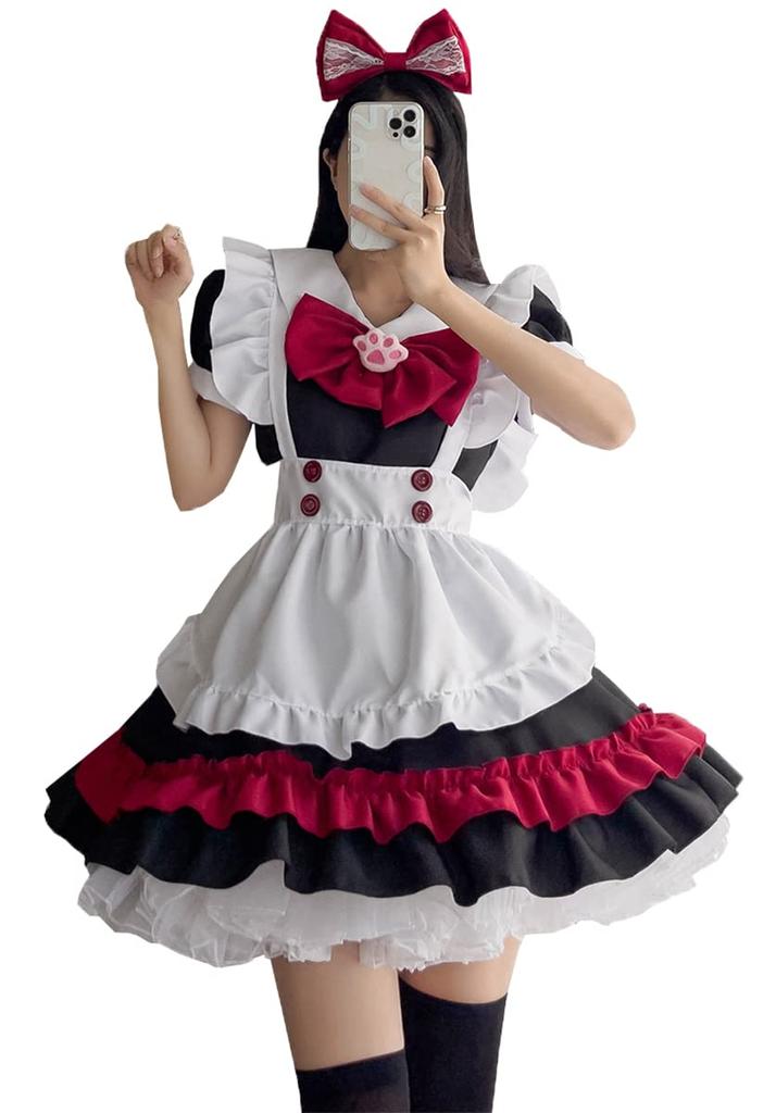 Maid Halloween Cosplay Gothic Lolita Plus Costume for School 4XL [FULINE] Costume, Wine, Costume, Cute, Dress, Size, Festivals, Red,