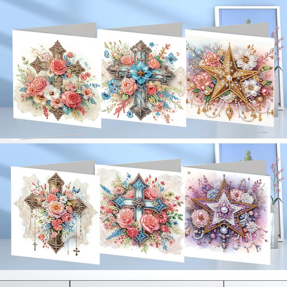 6Pcs Ballet Animals Faith Diamond Mosaic Festival Gift Cards Rinestone Embroidery Arts Craft Cards Kit Birthday Gift for Friend