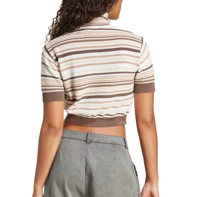 New Adidas CROPPED Striped Turtleneck Knitwear Women's Gray White JD3593