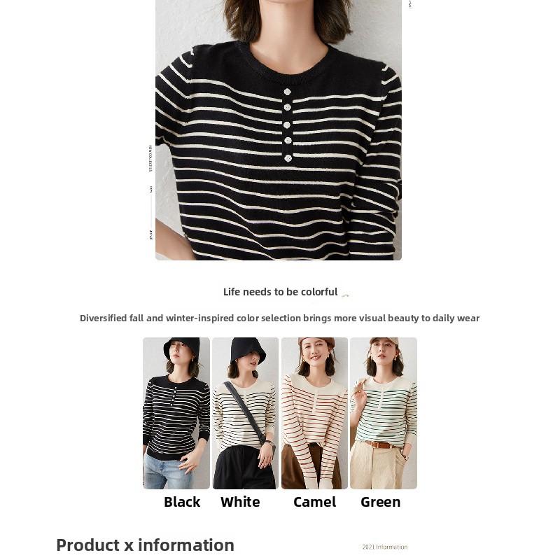 Striped long-sleeve knit top for women, 2026 spring and autumn new style, short Korean version, loose casual inner sweater