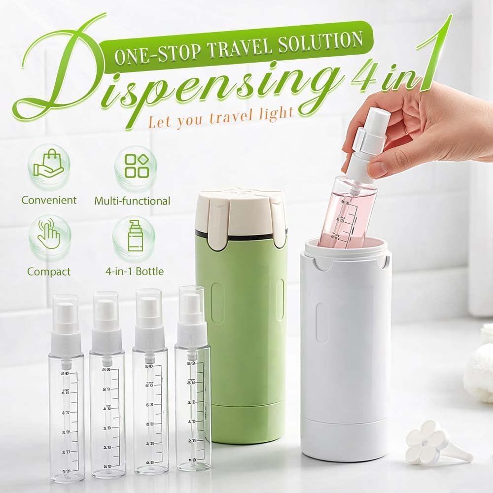 4-in-1 Reiseflaschen für Toilettenartikel, Tragbares Reise-Toilettenartikel-Flaschenset für Shampoo, Lotion, Spülung, Creme, Transparent mit Skala und Etikett