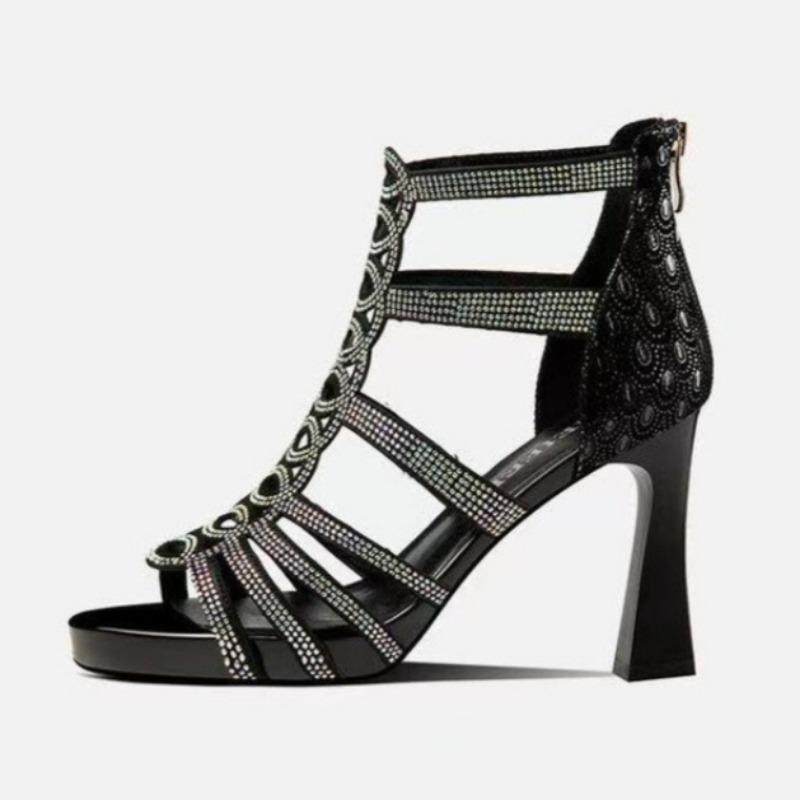 High Heels Summer New Round Head Open Toe Crystal Bag with Back Zipper Waterproof Platform Anti-slip Wear-resistant Sandals