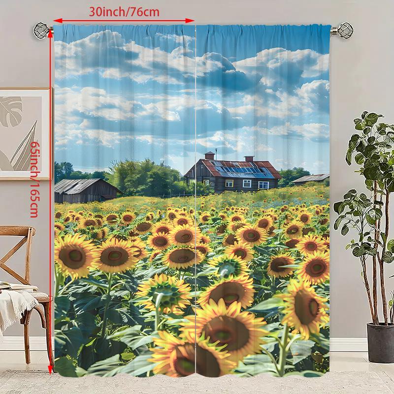 

2Pcs- Sunflower Landscape - Printed curtain - Polyester curtain -100% polyester material - suitable for bedroom curtains 29Wx64L(75x166CM)x2