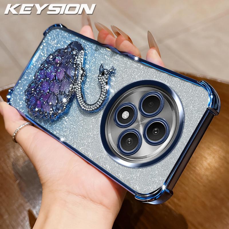 

KEYSION Противоударный чехол с покрытием для телефона OPPO Reno12 F 5G Прозрачный ТПУ Блестящий Украшенный Лебедь подставка Задняя крышка для OPPO Reno12F 4G for OPPO Reno12 F 4G синий