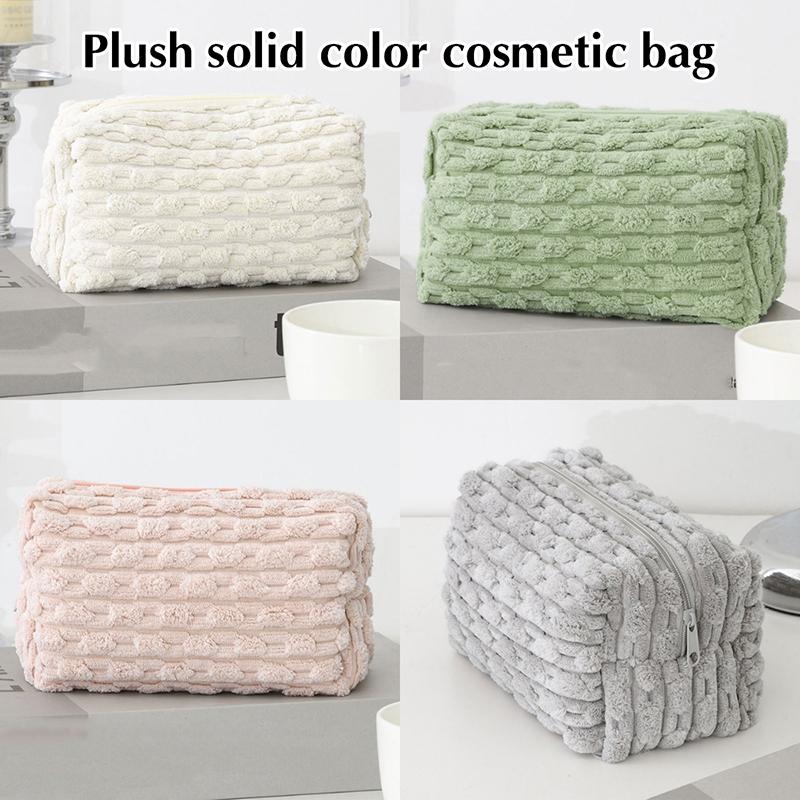 Large Capacity Plush Solid Color Cosmetic Bags Portable Women'S Toiletry Organizer Makeup Handbag Travel Toiletry Bag Pen Pouch