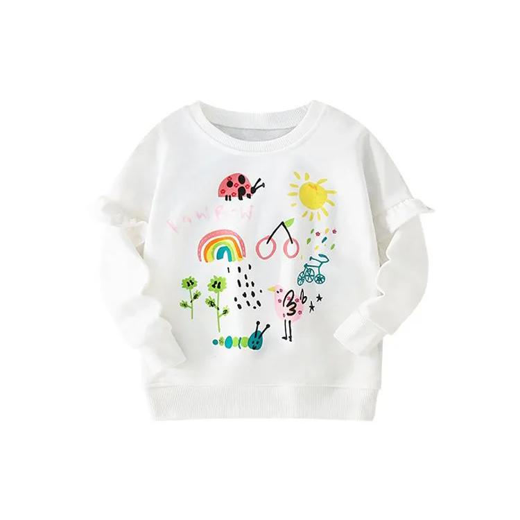 Girls Long Sleeve T Shirt Cotton Pullover Crew Neck Casual Top with Cartoon Prints for Toddlers and Kids