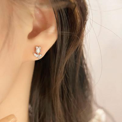 Tulip Earrings Screw Earrings Small Floral Students' Best Friend Literary Style Earrings