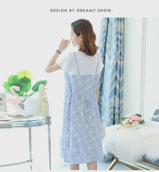 Korean Style Maternity Dress - Loose, Large Size, Medium To Long, Knee-Length Two-Piece for Summer & Autumn