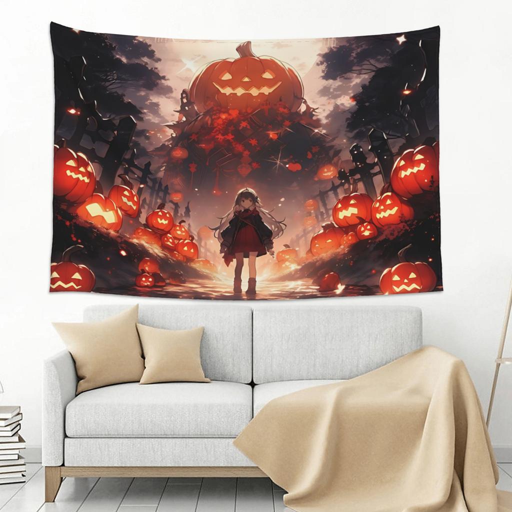 Halloween Girl Pumpkin Mountain Print Tapestry Wall Hanging Blanket Tapestry Home Decor Items Wall Decorations